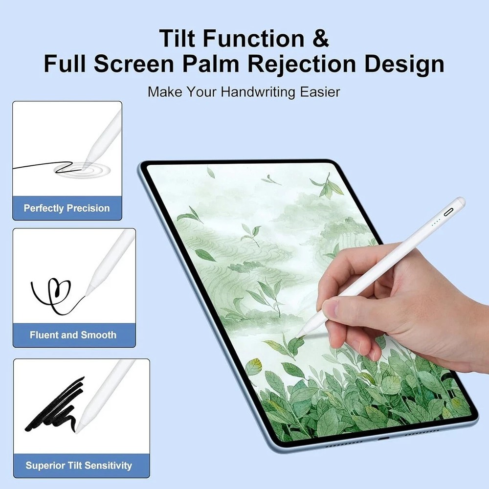 Stylus Pen with Battery Indicator – for iPad & iPhone (2018–2025) White