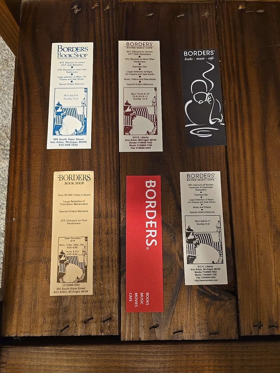 Borders Bookstore Shop Memento Bookmarks, 6 Unique Styles
