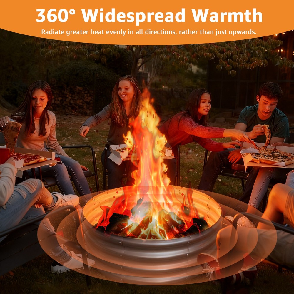 Silver Round Galvanized Steel 3ft Fire Ring Pit for Backyard, Camping