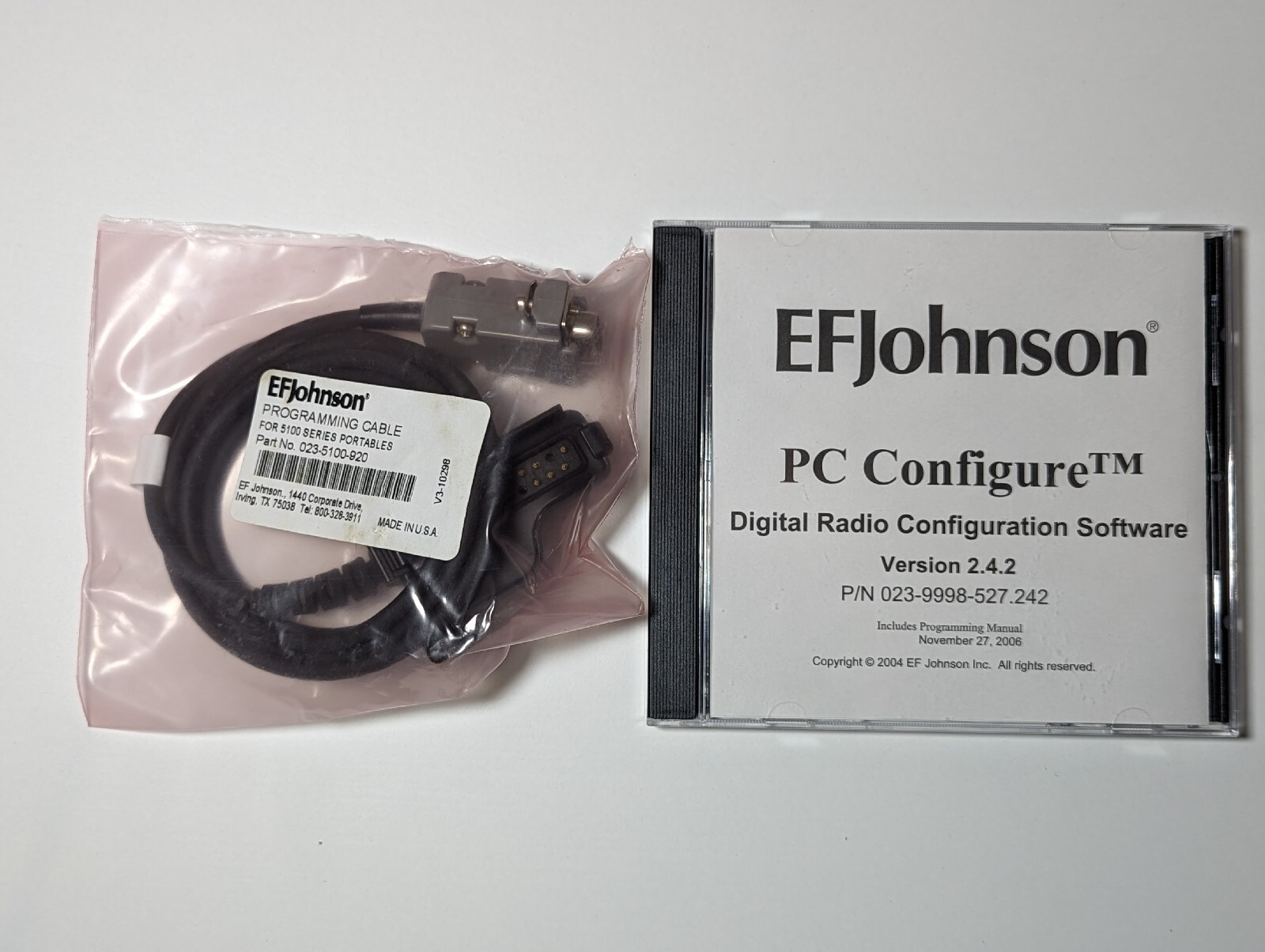 RS232 Programming Cable EF Johnson Ascend 51SL 5100-ES EFJ5100 W/Software