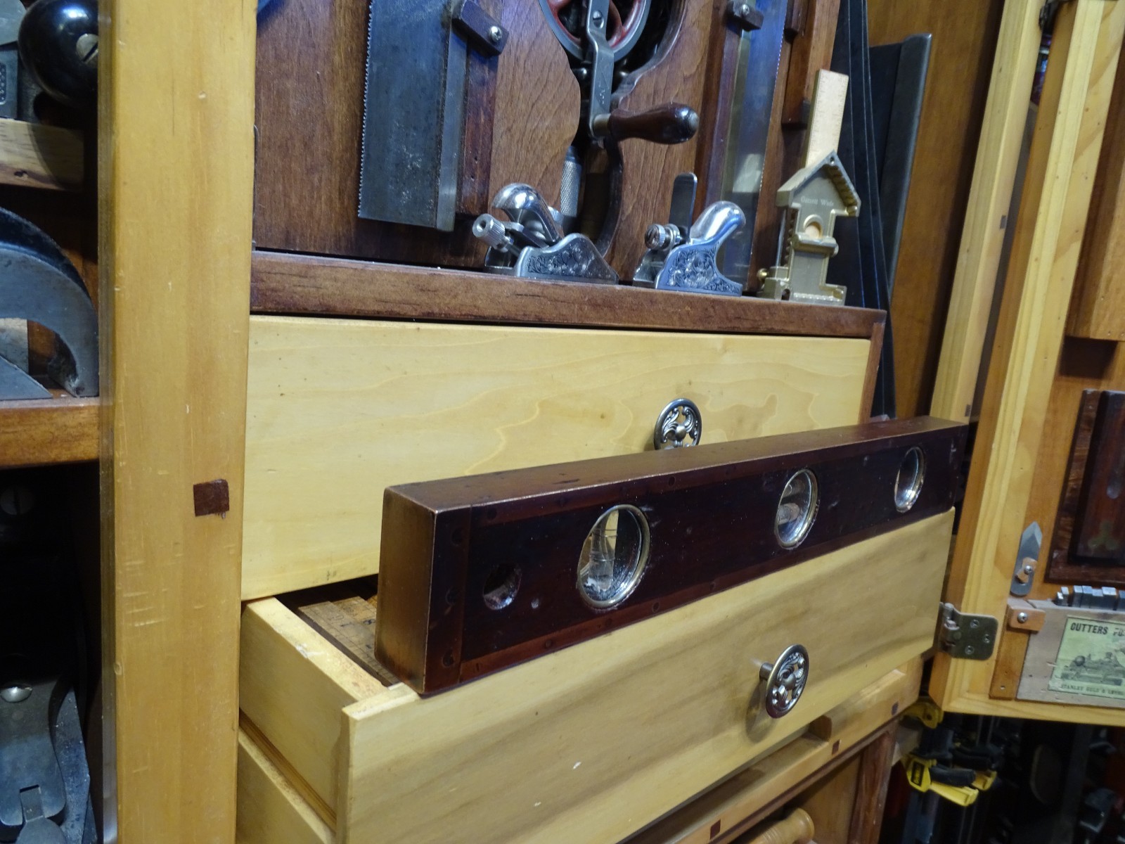 Antique User Made Brass Bound Double Plumb and Level Glass Vial Windows- WOW!!