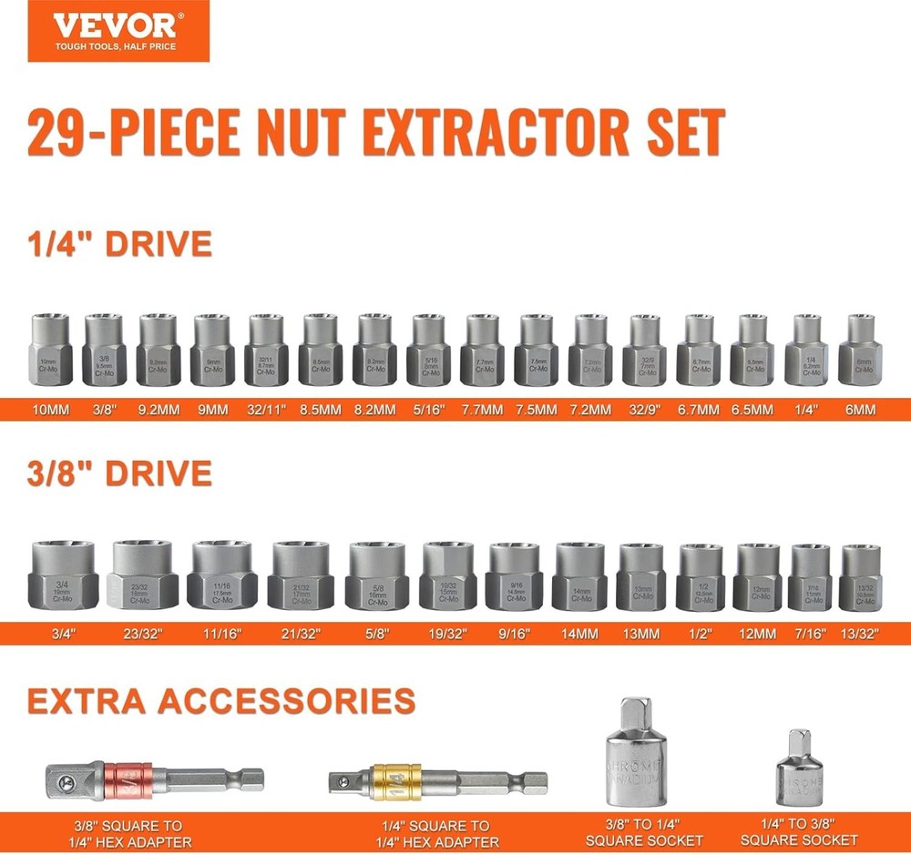 Bolt Extractor Set 29-Piece Bolt and Nut Remover Set with Storage Case