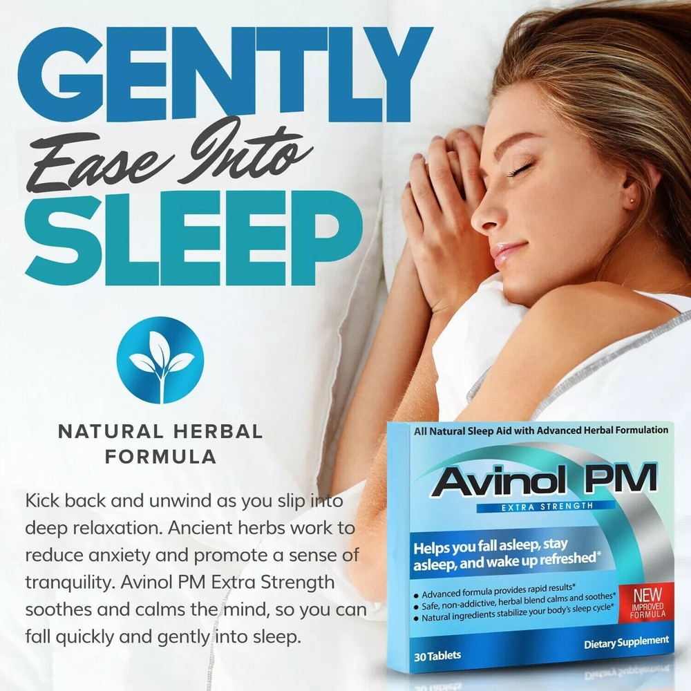 Avinol PM Extra Strength (30ct) & Avinol PM Sleep Drops (Lemon) -COMBO Sleep Aid