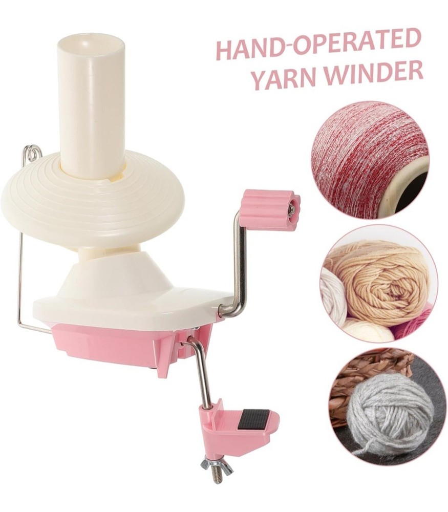 Yarn Ball Hand Winder Table Mount Pink White