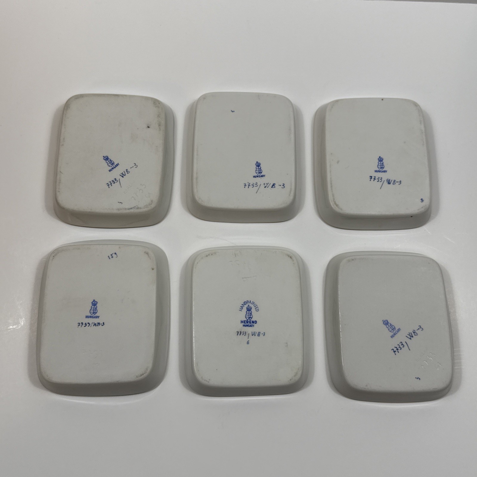 Set of 6 Herend Waldstein Porcelain Miniature Rectangular Pin Trinket Trays