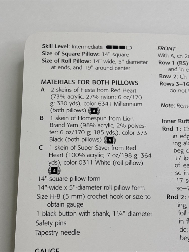 Pillow Punch 2 Designs Crochet Pattern Card