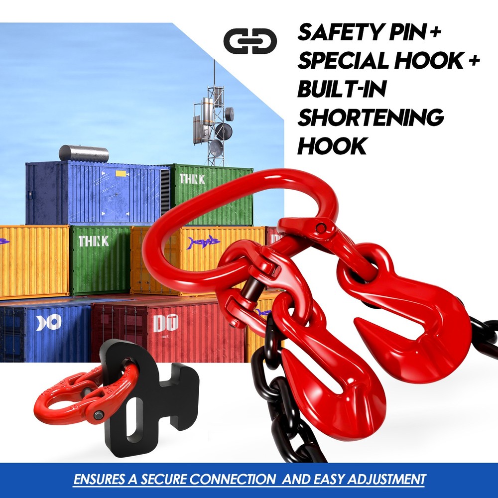 Shipping Container Loading Chain (1/2" x 5'),Container Chain Bridle Hooks G80..