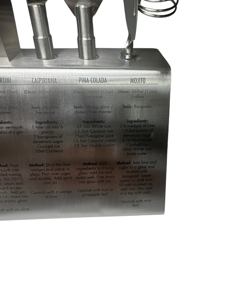 5 Piece Cocktail Tool Set Brushed Stainless Steel Includes Stand