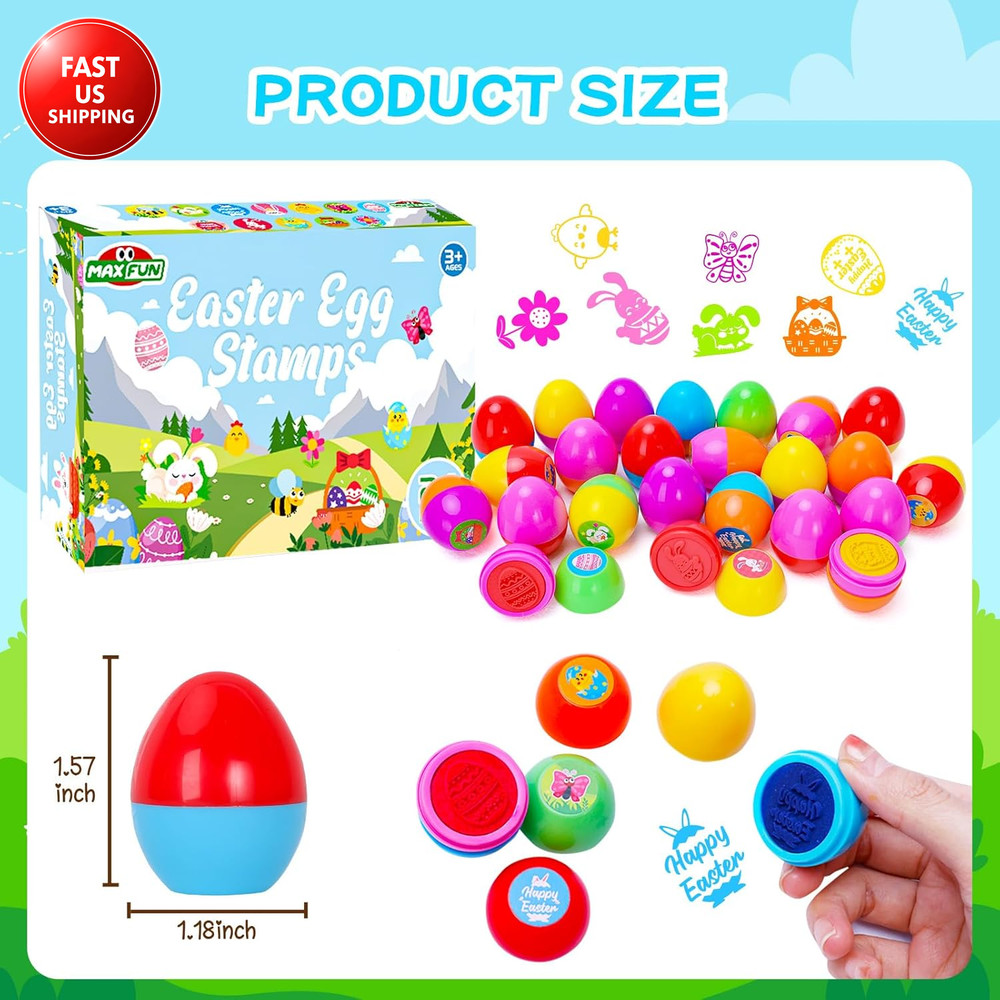 24Pcs Easter Egg Stampers Prefilled Easter Egg Stamps with 24Pcs Easter Stickers