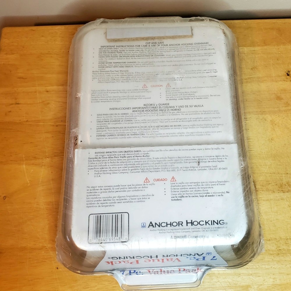 Anchor Hocking 7 Piece Baking Dish Value Pack Set Sealed Clear