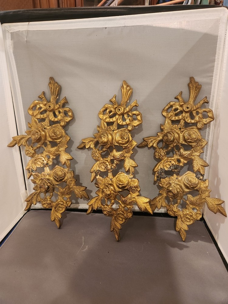 Solid Brass Rose Floral Wall Accents VINTAGE