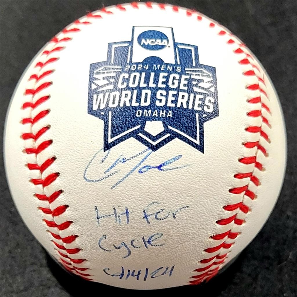 Christian Moore signed "Hit For Cycle" 2024 College WS Baseball Beckett BAS