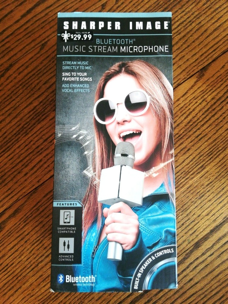 Sharper Image Bluetooth Music Stream Microphone Silver New in Packaging