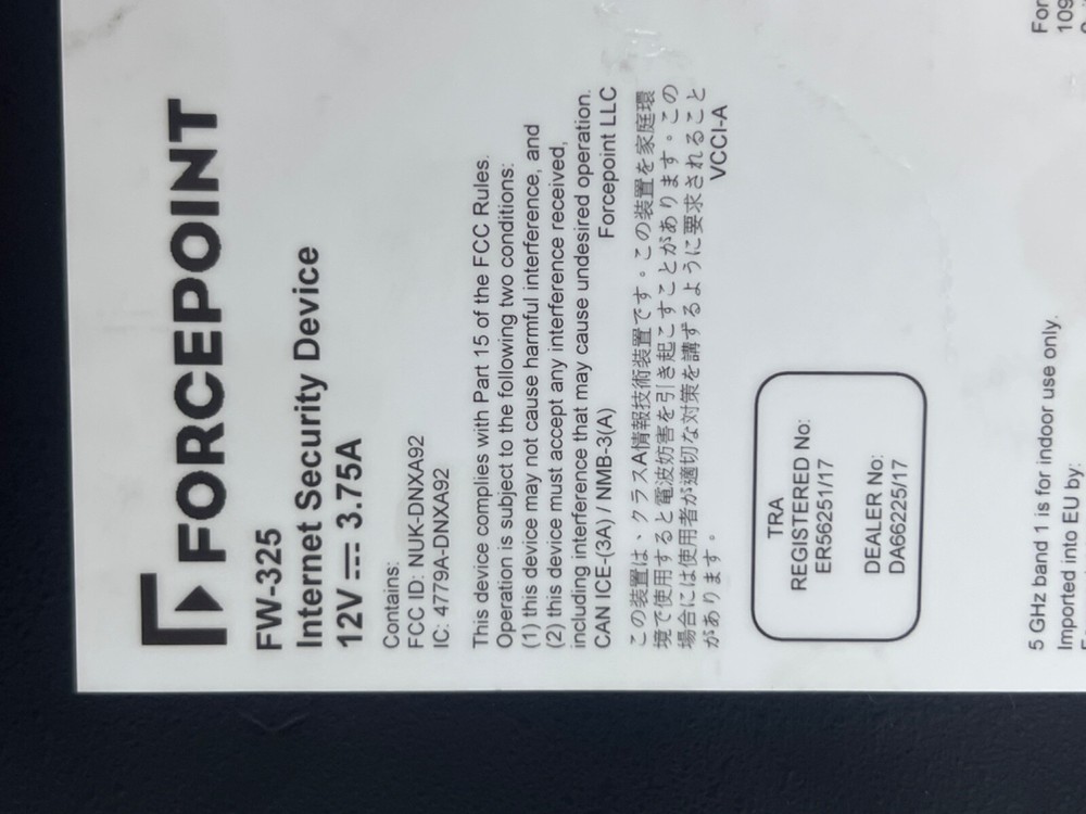 Forcepoint FW-325 Internet Security Device Stonesoft 300 Series
