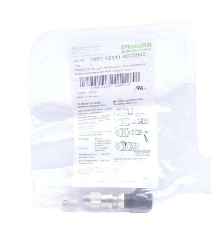 2x Murr Electronics M12 pcs 90° A-code Insulation Terminal | 7000-12541-0000000