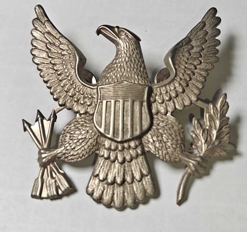Rare Left-Facing Reverse Strike US Army Eagle Cap Insignia Screw Back 1940's
