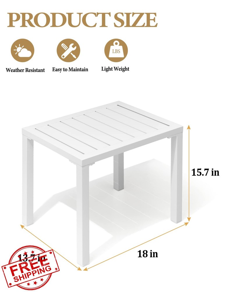 Crestlive Aluminum Outdoor Patio Side Table Rectangular Small