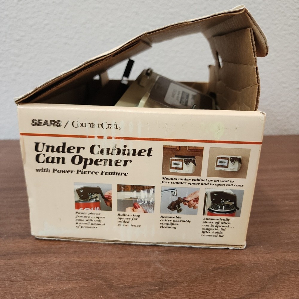 Sears Under Cabinet Can Opener Original Packaging Vintage Working Missing Part