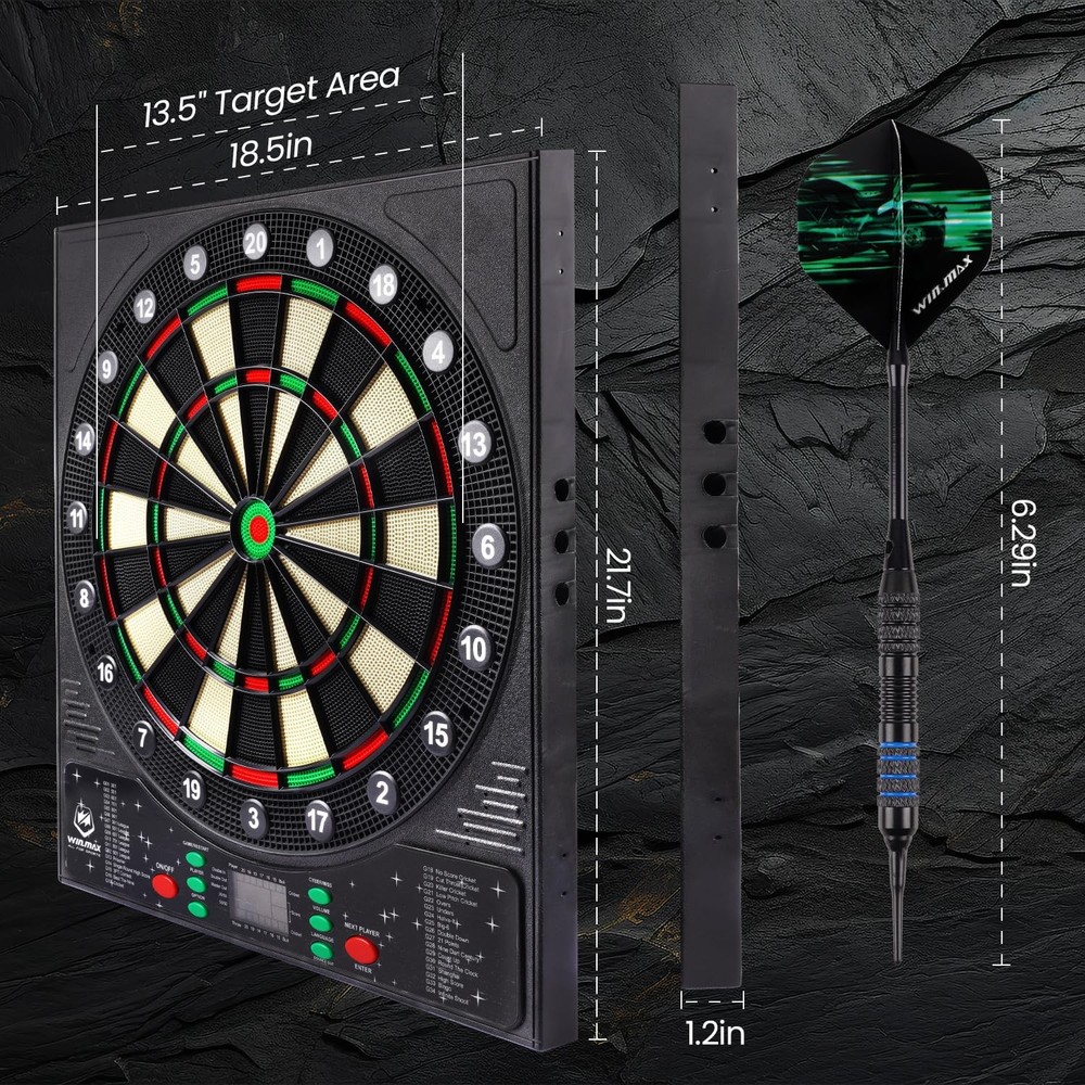 WIN.MAX Electronic Dart Board, LED Display Automatic Scoring Dartboard Sets f...