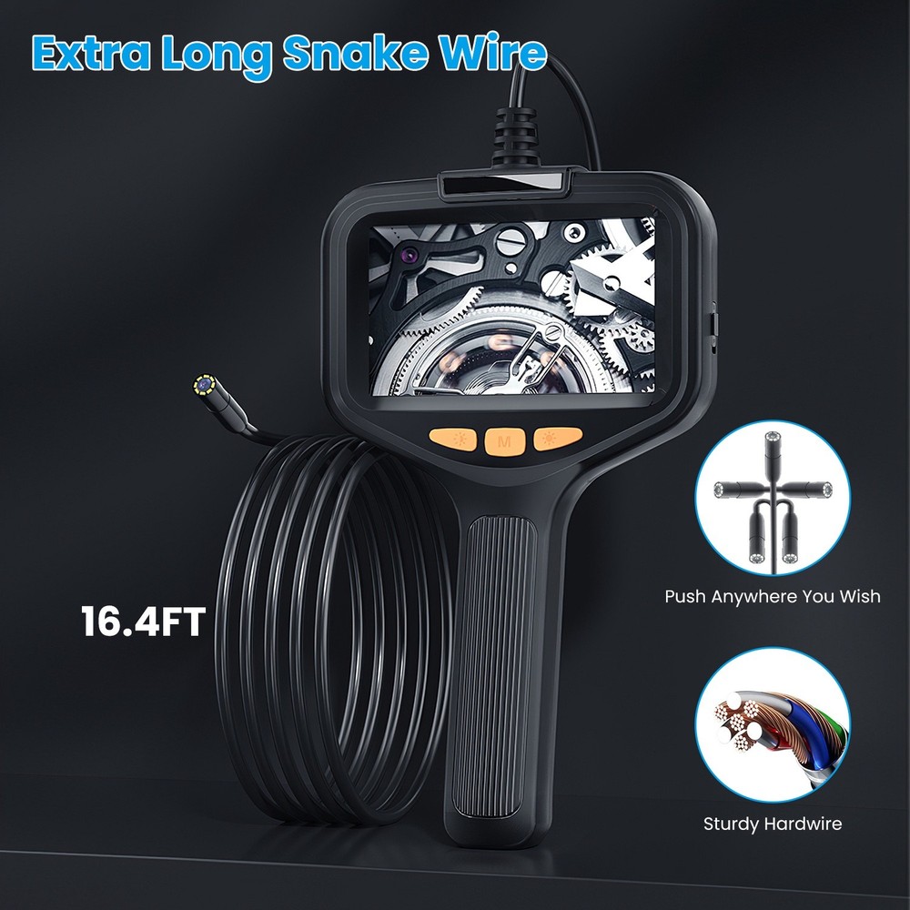 4.3in Articulating Endoscope Camera, 16.4ft Wire, IP67 Waterproof, 2 Modes