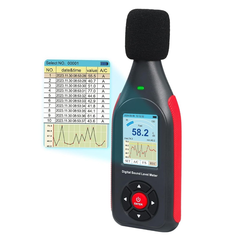Digital Decibel Meter Data Logger 43K Record USB Excel Export High Accuracy