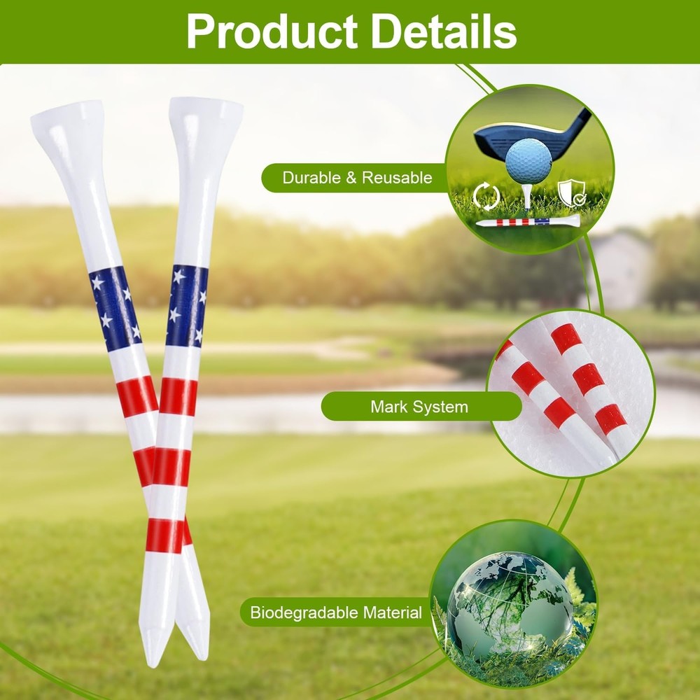 Golf Tees 3-1/4" Durable Bamboo Tees 100 Pack, Friendly Biodegradable Material R