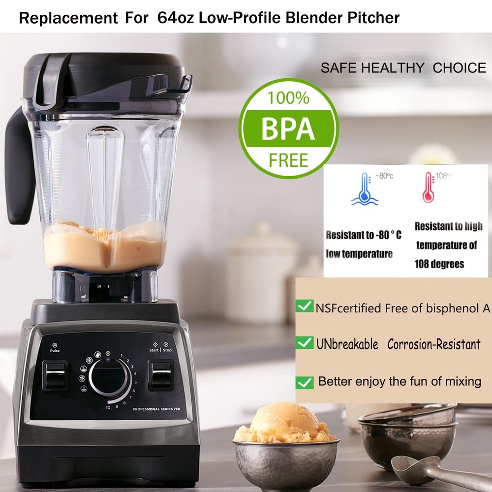 Blender Pitcher 64oz Low-Profile, Compatible with 64 Ounces, Reddish-Maroon