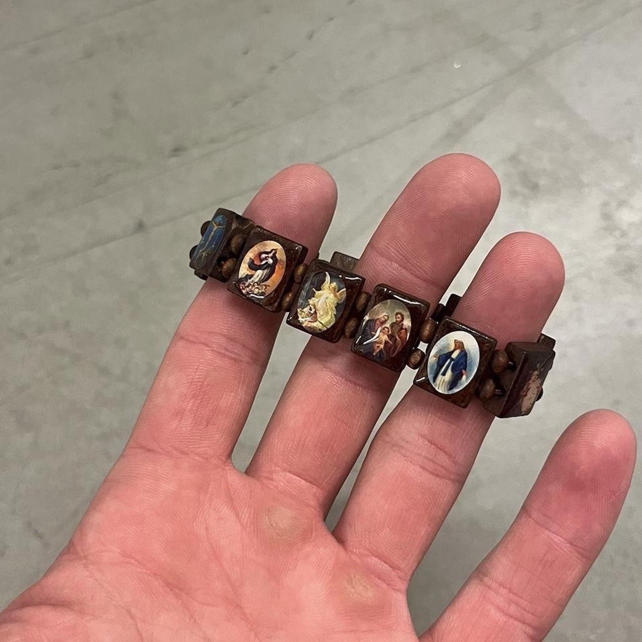 Wooden Jesus Virgin Mary Bracelet Saints Rosary Stretch Adjustable