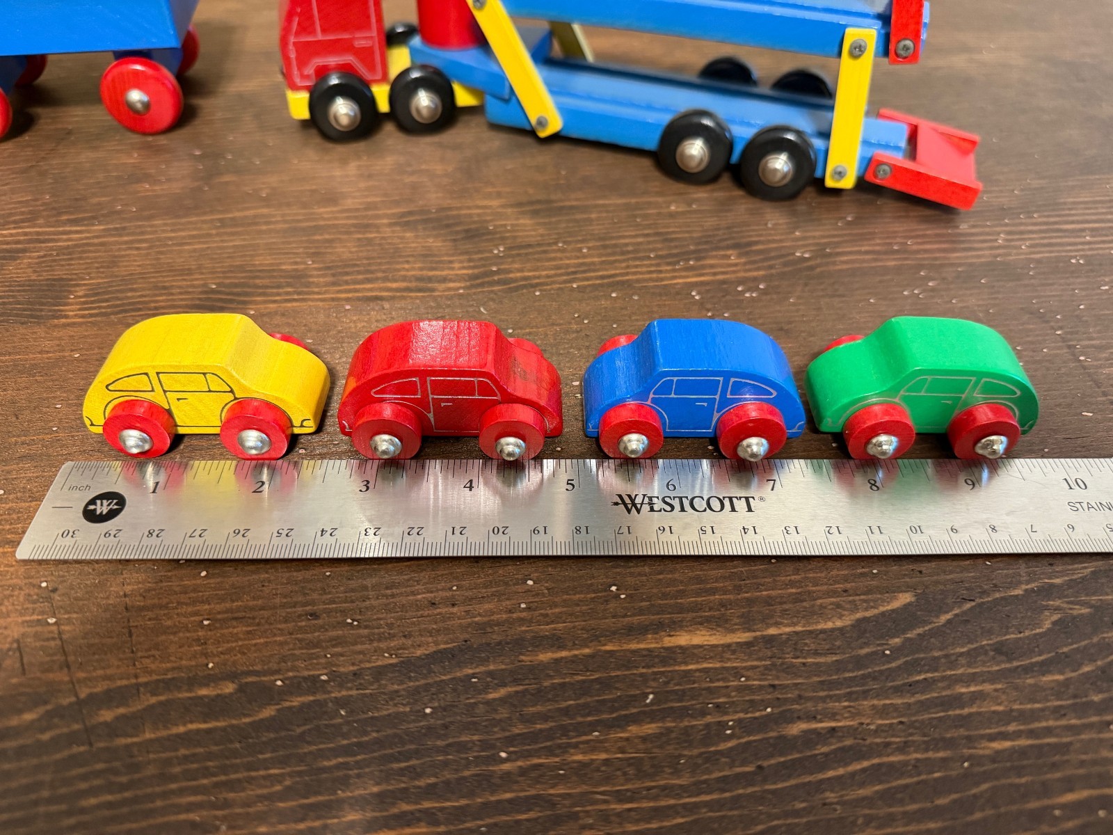 Western Germany Vintage Heros Wooden Toy Car Transporter and Crane Truck Trailer