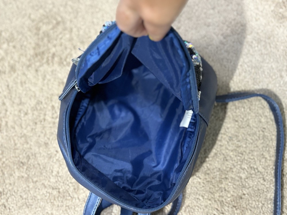 Girls Small Backpack Blue Rhinestone Two Pockets Adjustable Straps