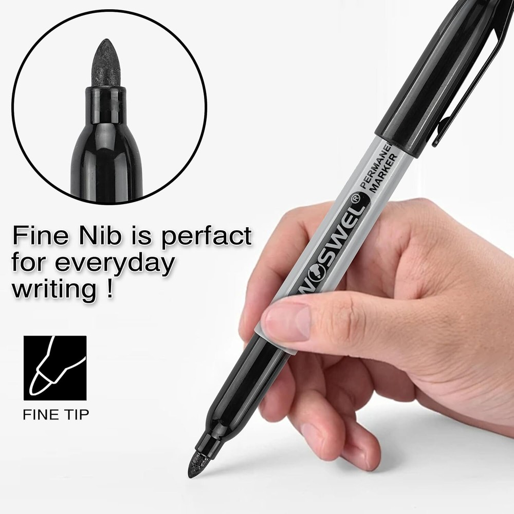 25 PCS Black Permanent Markers - Fine Tip, Waterproof & Quick Drying - NEW