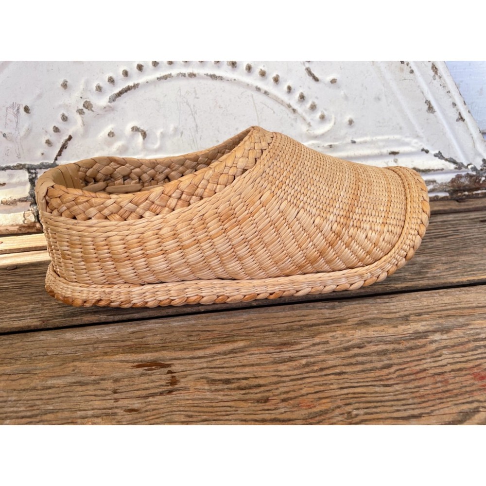 Vintage 1970s Woven Grass Shoe Planter Boho