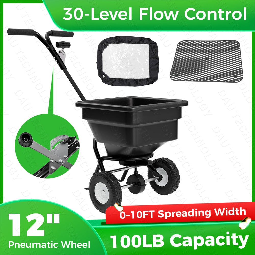 100LB Walk Behind Push Broadcast Spreader Capacity 0-9.10ft Spreading Width USA