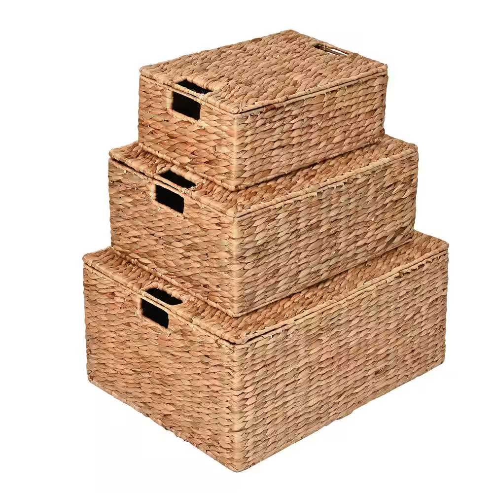 Brooks Classic Farmhouse Metal/Hyacinth Rectangular Storage Decorative Baskets w