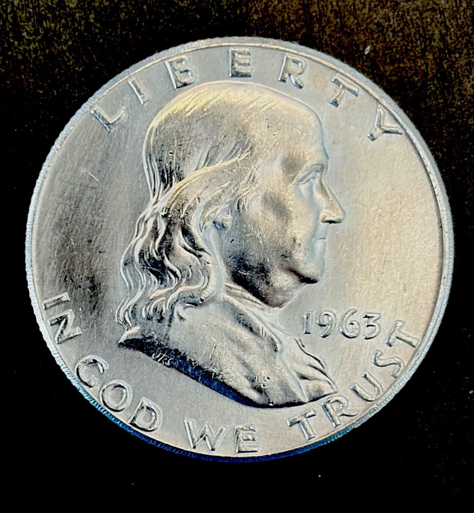 1963 Franklin Half Dollar. AU Condition as Pictured. 90% Silver.