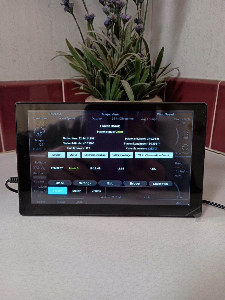 8" Weather Display Console color touchscreen for WeatherFlow Tempest