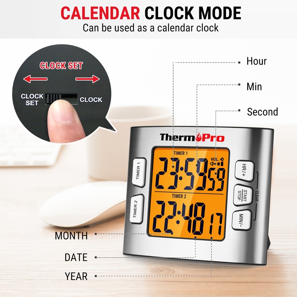 ThermoPro TM02 Digital LCD Kitchen Timer Dual Countdown Cooking Timer Loud Alarm