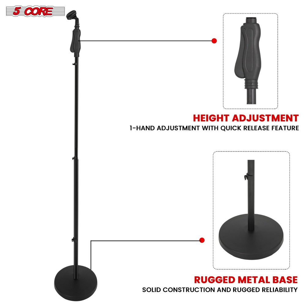 5Core Round-Base Floor Microphone Stand With Quick Release Single Hand Clutch