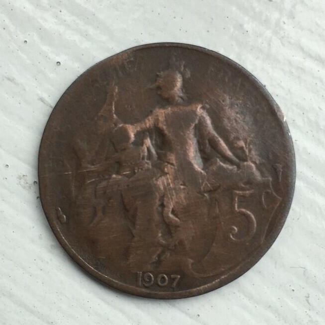 1907 Five 5 Centimes Coin Circulated France
