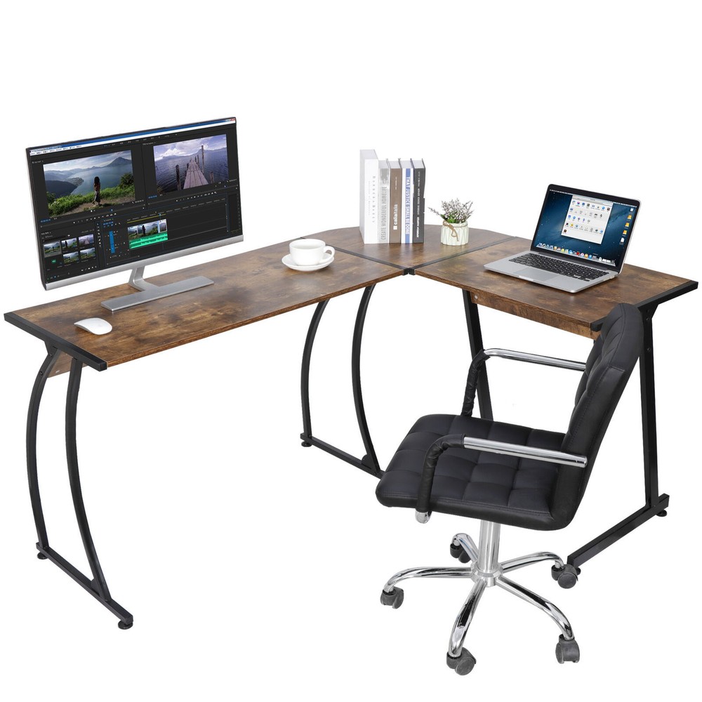 58"L-Shaped Gaming Desk Reversible MDF Computer Corner Laptop Table Rustic Brown
