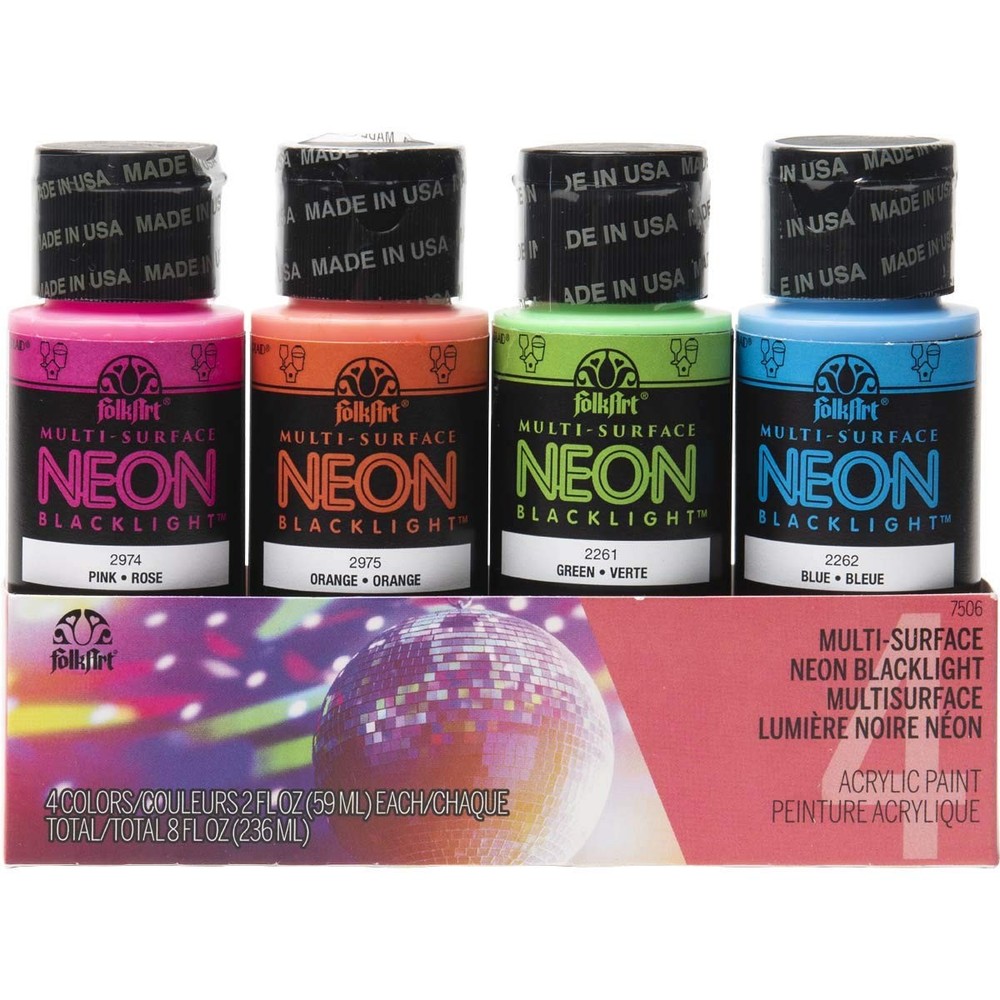 FolkArt 4 Bottle Multi-Surface Acrylic Paint Set, 2oz, Neon Bla Kitchen