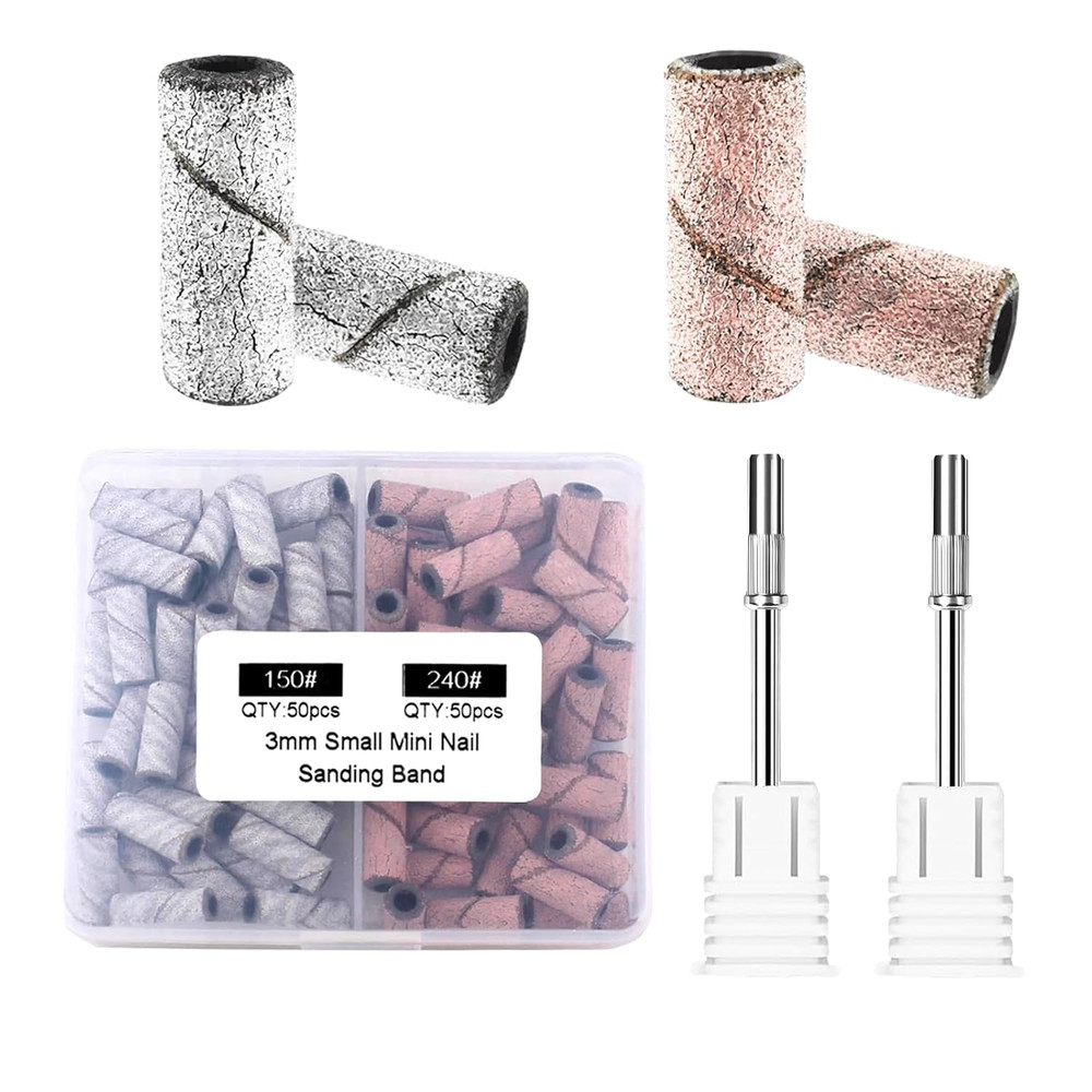 Nail Drill Bit Small Sanding Bands, Mini Sanding Bands with 2 Mandrel Bits, 100