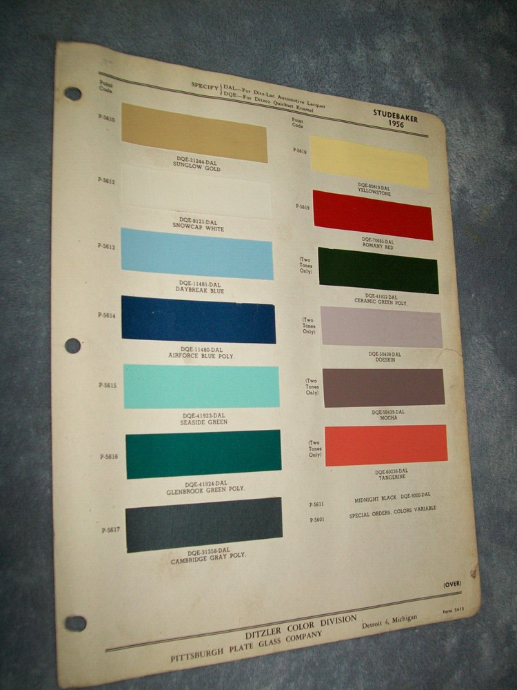 1956 Studebaker car color Paint Chips set -Ditzler