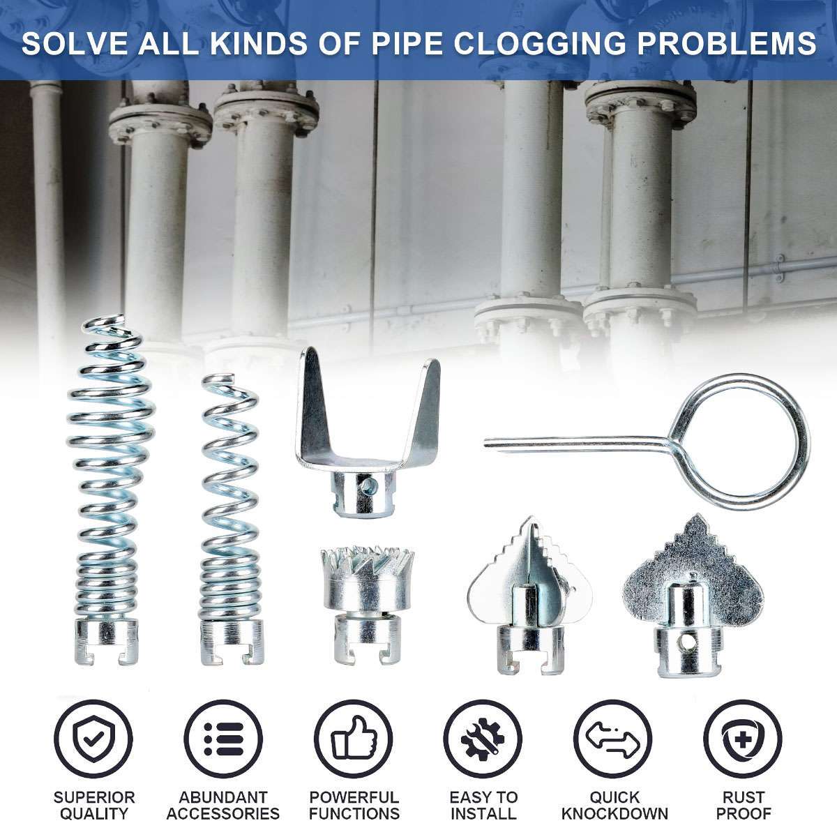 14 Pcs Cutter Set Drain Cleaner Plumbing Snake Tools Cable Auger Clog Sewer Pipe