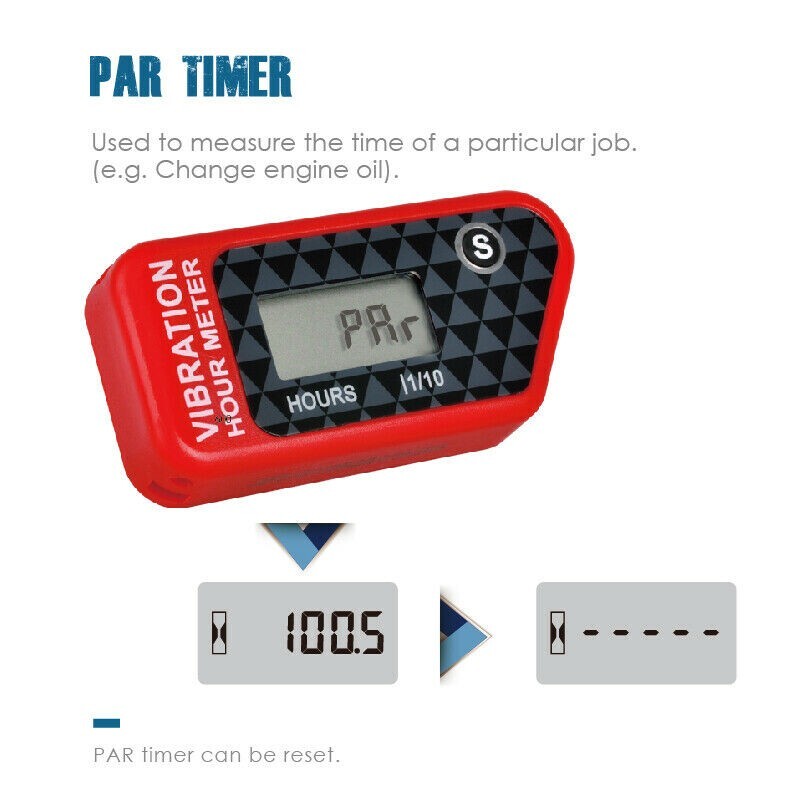 Digital LCD Wireless Vibration Hour Meter Resettable JOB Time Data Storage IP68