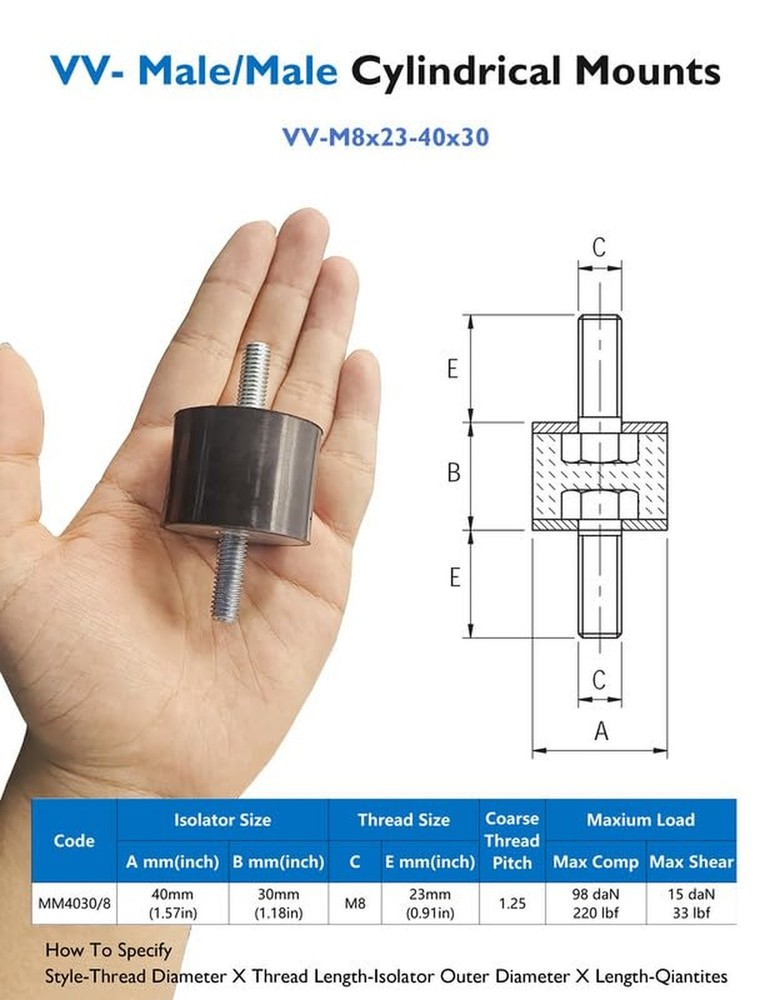 EASYEAH M8 Rubber Vibration Isolator Mounts Double Stud Shock Absorber Isolat...