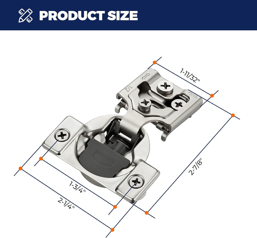 JOYDECOR 50 Pack Soft Close Hinges 1/2" Satin Nickel for Cabinets