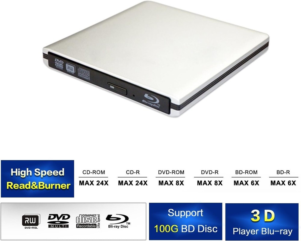 USB C Type C 3.0 External 3D HD Blue ray Player for MacBook pro silver