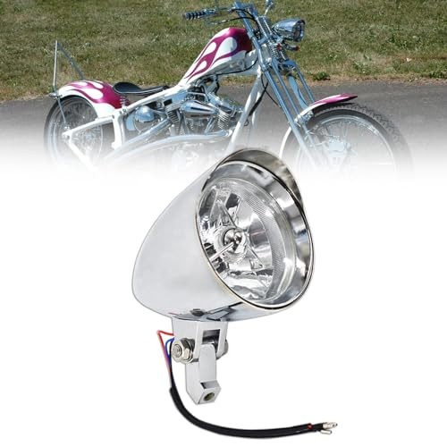 Motorcycle Chrome Visor Headlight Lamp Replacement for Bobber Chopper Dyna 12V