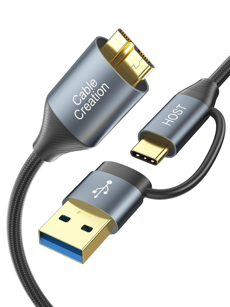 Cablecreation USB C Hard Drive Cable 1FT, 5Gbps USB A/C to Micro B, Compatible w
